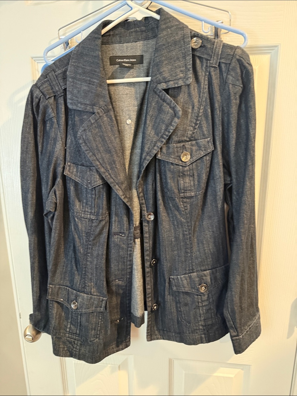 Calvin Klein Jeans Women's Dark Blue Denim Jacket with Utility Pockets